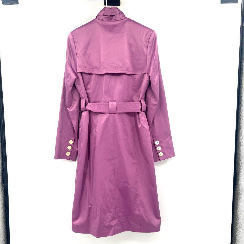Gene Meyer Pink Satin Long Belted Trench Coat Women's 4 - Picture 5 of 7